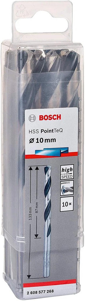 Bosch DIN 338 HSS PointTeQ Metal Drill Bits 10 x 87 x 133 mm (10pcs) (2608577268)