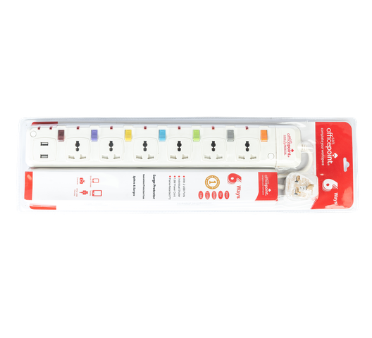 Officepoint URB-6K 6 Way Power Extension Socket With USB Port