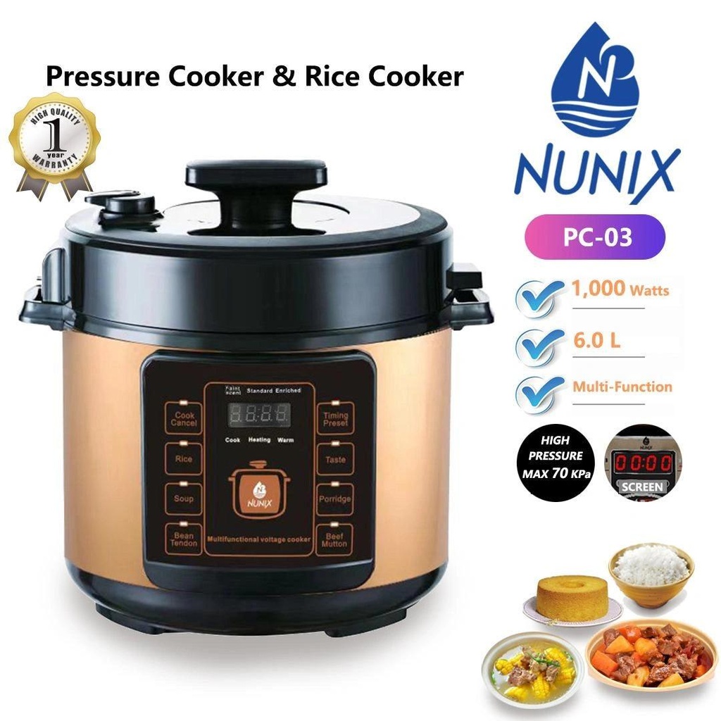 Nunix PC-03 6L Electric Pressure Cooker – Heavy Duty Multifunctional Smart Cooking Appliance for Home Kitchen, Meal Preparation, and Efficient Everyday Cooking