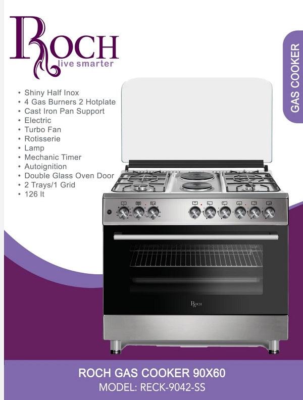 Roch RECK-9042-SS 90×60 CM Gas Cooker – A spacious and efficient cooking solution designed for reliable performance and convenient everyday meal preparation in modern kitchens