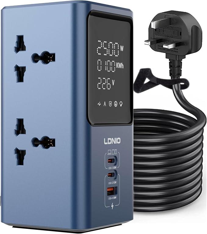 LDNIO SC2 45W PD Fast Charging 2500W Universal Power Strip - Power Extension with LED Display