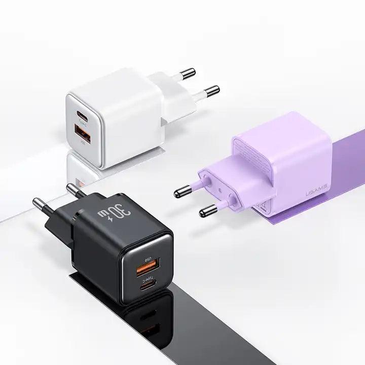 Usams US-CC189 Dual-Port Mini Wall Fast Charger (EU) X-Ron Series-PD 30W +QC 3.0 A+C, USB-A+Type-C