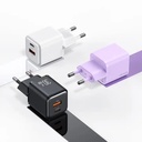 Usams US-CC189 Dual-Port Mini Wall Fast Charger (EU) X-Ron Series-PD 30W +QC 3.0 A+C, USB-A+Type-C