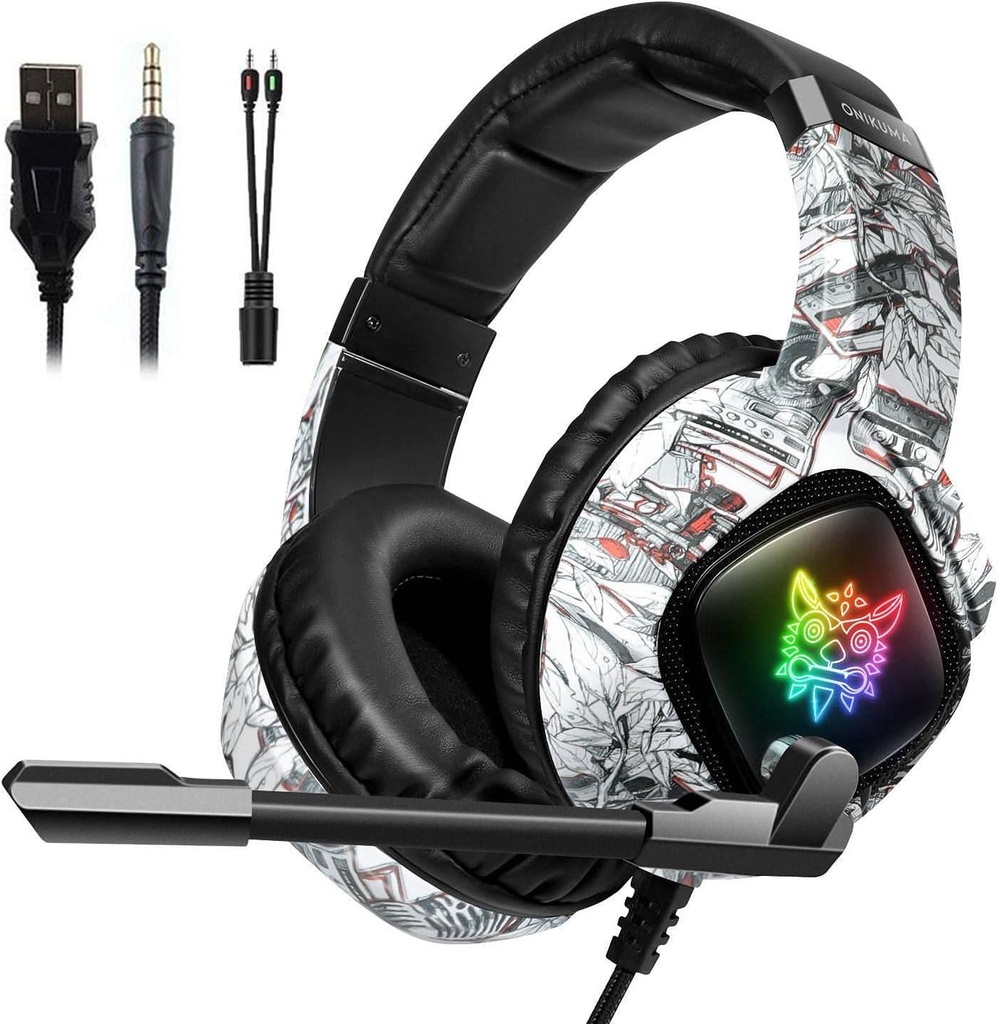 Onikuma K19 Wired Gaming Headset-with MIC RGB LED Backlight Wired Gamer Headset Noise Canceling For PC/PS4/XBOX