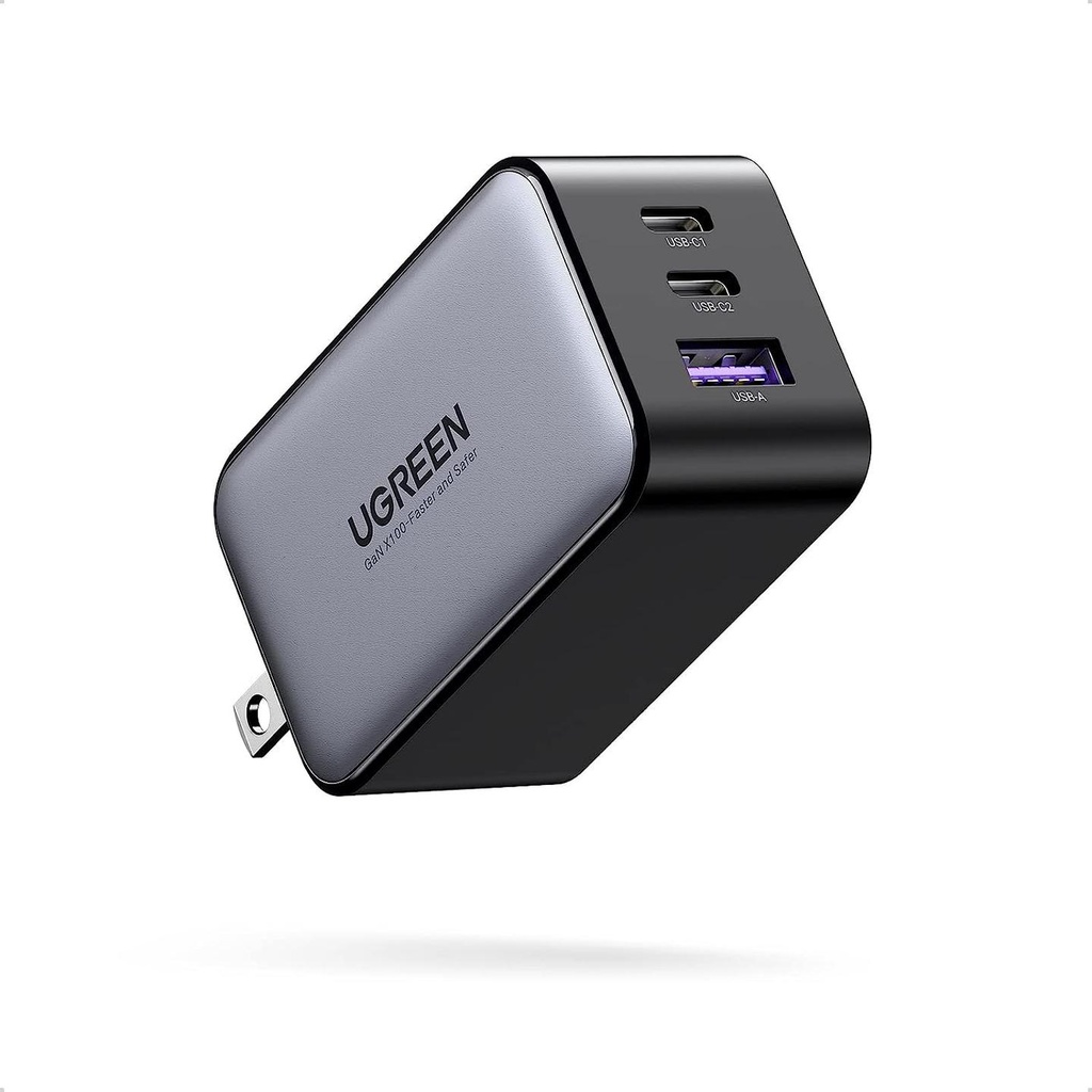 Ugreen Nexode 65W USB C GaN Charger-3 Ports Wall Charger (CD306) -Fast Charger Block, Compact Foldable Charger