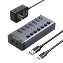 UGREEN CM481 USB-C to 7-Port USB-A 3.0 Hub with 12V DC EU Power Adapter UG-90307 – High-Speed 5Gbps Data Expansion for Laptop & PC