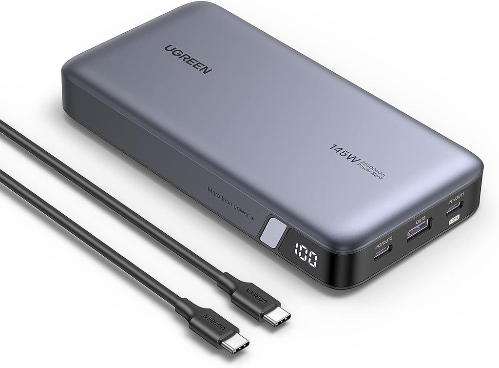 UGREEN PB205 25000mAh 145W Two-way Fast Charging Power Bank (UG-90597A) - USB C 3-Port PD3.0 Battery Pack Digital Display, Compatible with MacBook Pro, Laptop, iPhone 15/14/13/12 Series, Samsung, AirPods, and More