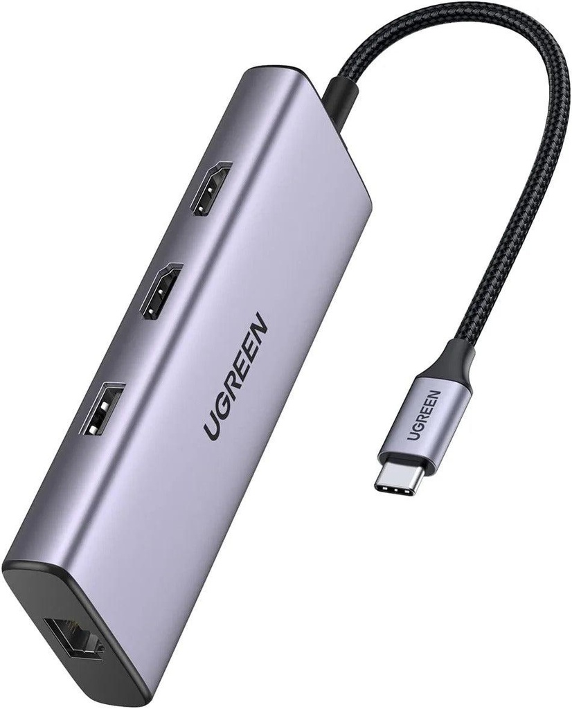 UGREEN CM490 USB-C Multifunction Adapter 9 in 1 (UG-90119) - USB-C to USB 3.0 (2 Ports) + USB 2.0 + HDMI (2 Ports) + Gigabit Ethernet + SD & TF Card Reader + USB-C PD