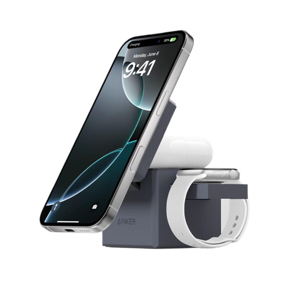 Anker Y1811KA1 3-in-1 Cube with MagSafe Charging Station – Wireless Charging Dock for iPhone, Apple Watch, and AirPods with Fast Charging for Home, Office, and Travel Use