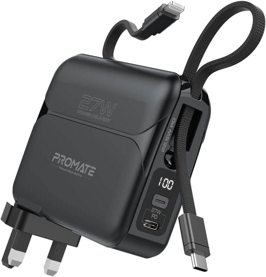 Promate PowerPack-20Pro Ultra-compact 20000mAh Fast Charging Power Bank with AC Charger