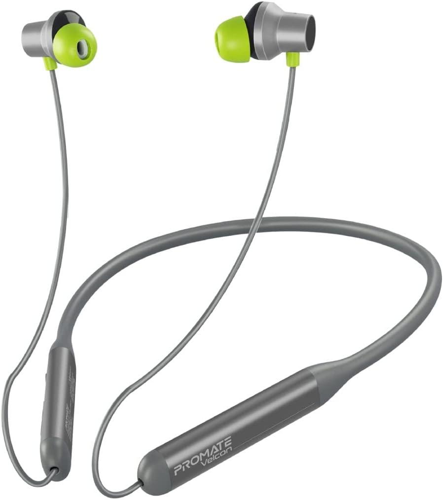 Promate Velcon High-Definition ANC Wireless Neckband Earphones - 35 hrs Playback, Active Noise Cancellation, In-Line Con