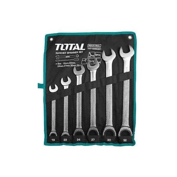 Total THT102RK061 6-Piece Combination Ratcheting Spanner Set – Durable Chrome Vanadium, Metric Sizes, Easy Grip, Professional Hand Tool Kit