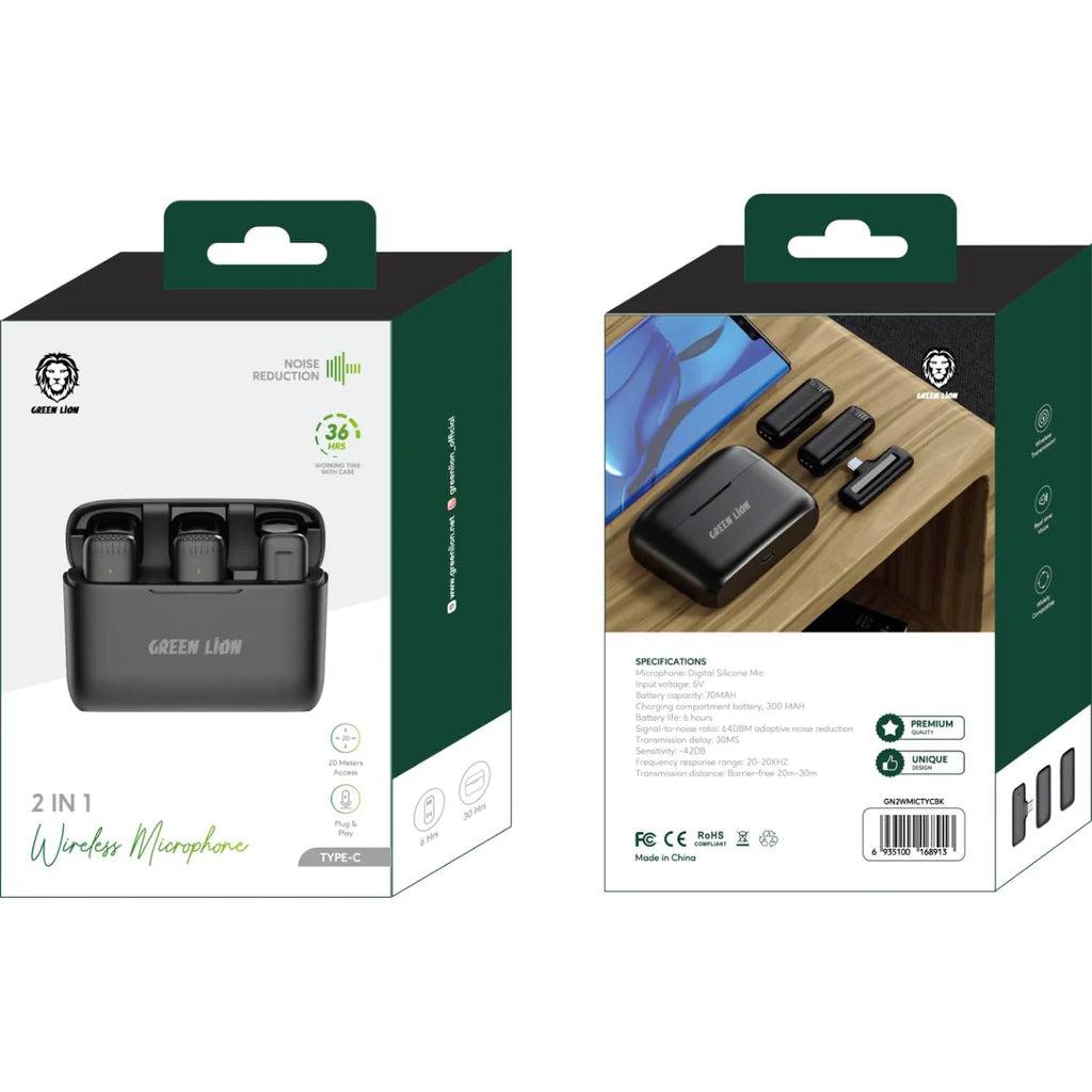 Green Lion 2 in 1 Wireless Microphones (Type-C Connector) - GN2WMICTYCBK