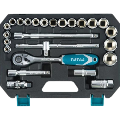 Total THT141253 24-Piece 1/2" Drive Socket Set – Durable Chrome Vanadium Steel with Ratchet & Case