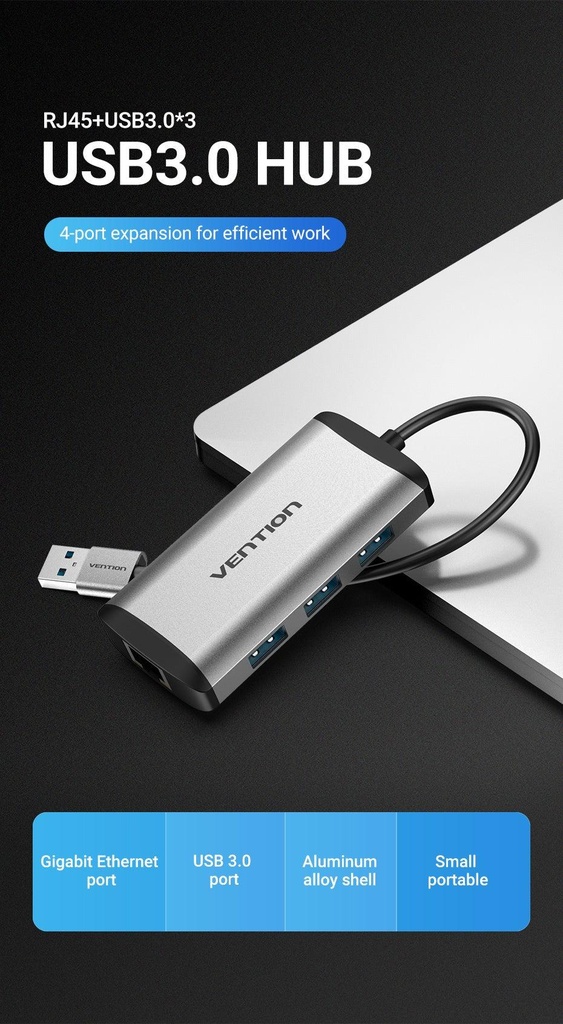 Vention USB 3.0 To USB3.0 3 Ports + Gigabit Ethernet Docking Station -  CKBHB
