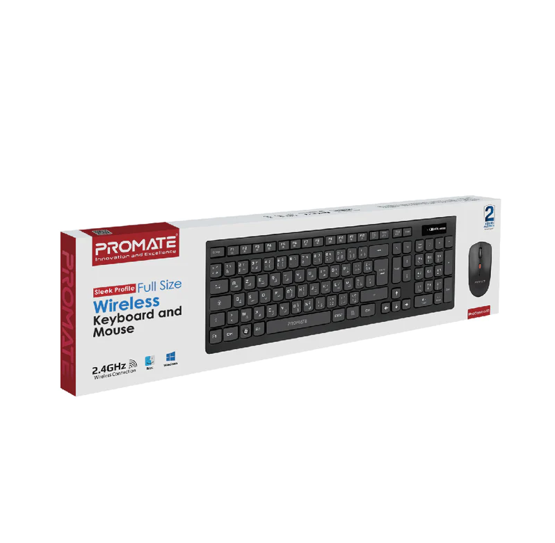 Promate Slim Wireless Ergonomic Keyboard & Mouse Combo (PROCOMBO-12)