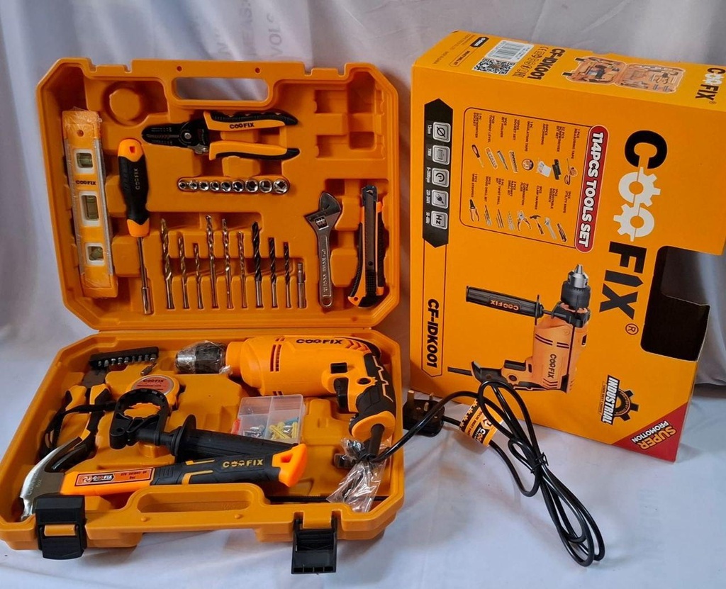 Coofix CF-IDK001 114-Piece Tool Set – Heavy Duty Professional Hand and Power Tool Kit for Workshop, Construction, Automotive, Maintenance, and DIY Applications
