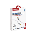 Promate 60W Ultra-Fast USB-C Transparent Shells Cable (TRANSLINE-CC) - 1.2M Length, 60W Power Delivery, LED Lights