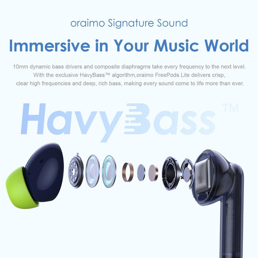 oraimo FreePods, Lite ENC 40-hour Playtime, Havybass True, Wireless Earbuds With APP Control