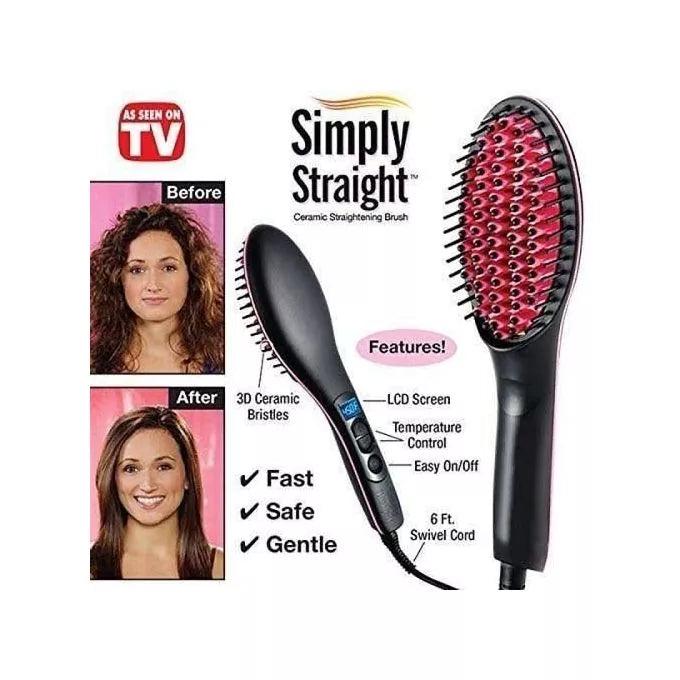 Simply Straight Ceramic Hair Straightening Brush -  automatic shutoff after 60 minutes for safety, heats up to 450 degrees