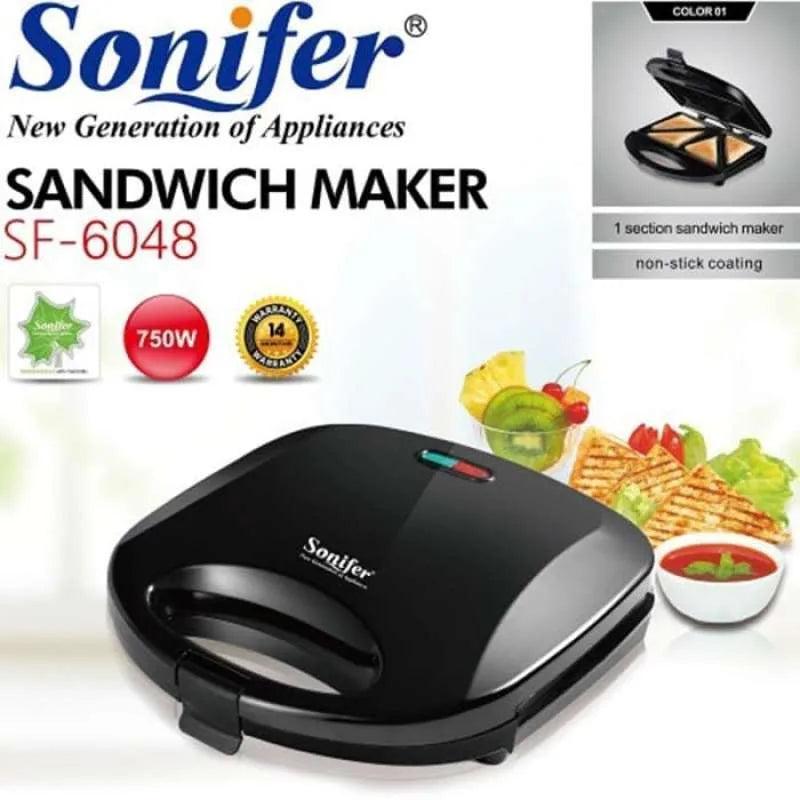 Sonifer SF-6048 Electric Sandwich Maker - Coated Non-Stick Plate, 750W, 4 Minutes Heating time
