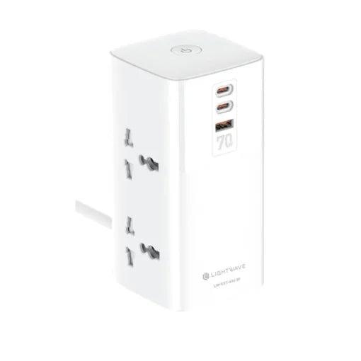 Lightwave LW EXT‑42C1U‑3P Extension Socket – 4 Way Power Strip with 2 C‑Type USB and 1 USB Fast Charging for Home, Office, and Professional Use