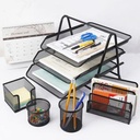 Foska Multifunctional 5 Pieces Office Organizer Set - 3-tier tray, Card holder, Pen holder, Memo pad holder, Pin holder
