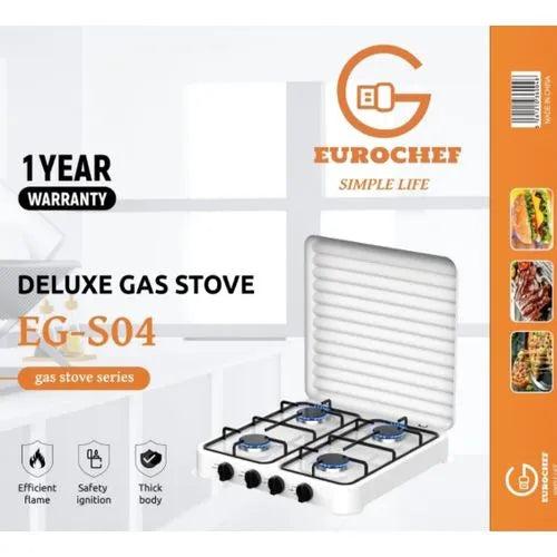 Eurochef EG-S04 Deluxe 4 Burner Gas Cooker - Safety ignition, Metallic Lid, Stainless steel