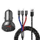 Baseus 3 in 1 Car Charger Suit - Digital Display Dual USB, Cable USB 1.2M