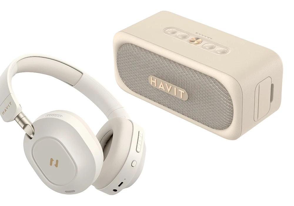 Havit SKH001 Audio Series Bluetooth Wireless Speaker + Headphone Combo – Heavy Duty Professional Stereo Sound Combo Set with Portable Speaker and Over-Ear Headphones for Mobile, Gaming, and Multimedia Use