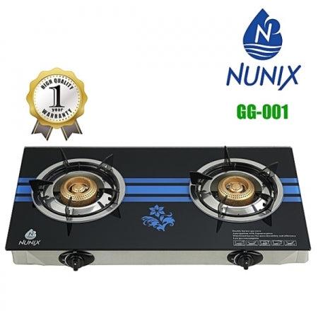 Nunix GS-001 Tampered Glass Gas Table Cooker - 2-burner , Strong Galvanized steel, Auto ignition system