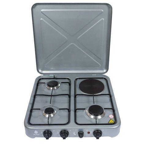 Nunix LT04-02 Table Top 3 Gas + 1 Electric Burner Stove - Aluminum, Metallic Lid