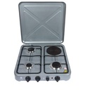Nunix LT04-02 Table Top 3 Gas + 1 Electric Burner Stove - Aluminum, Metallic Lid