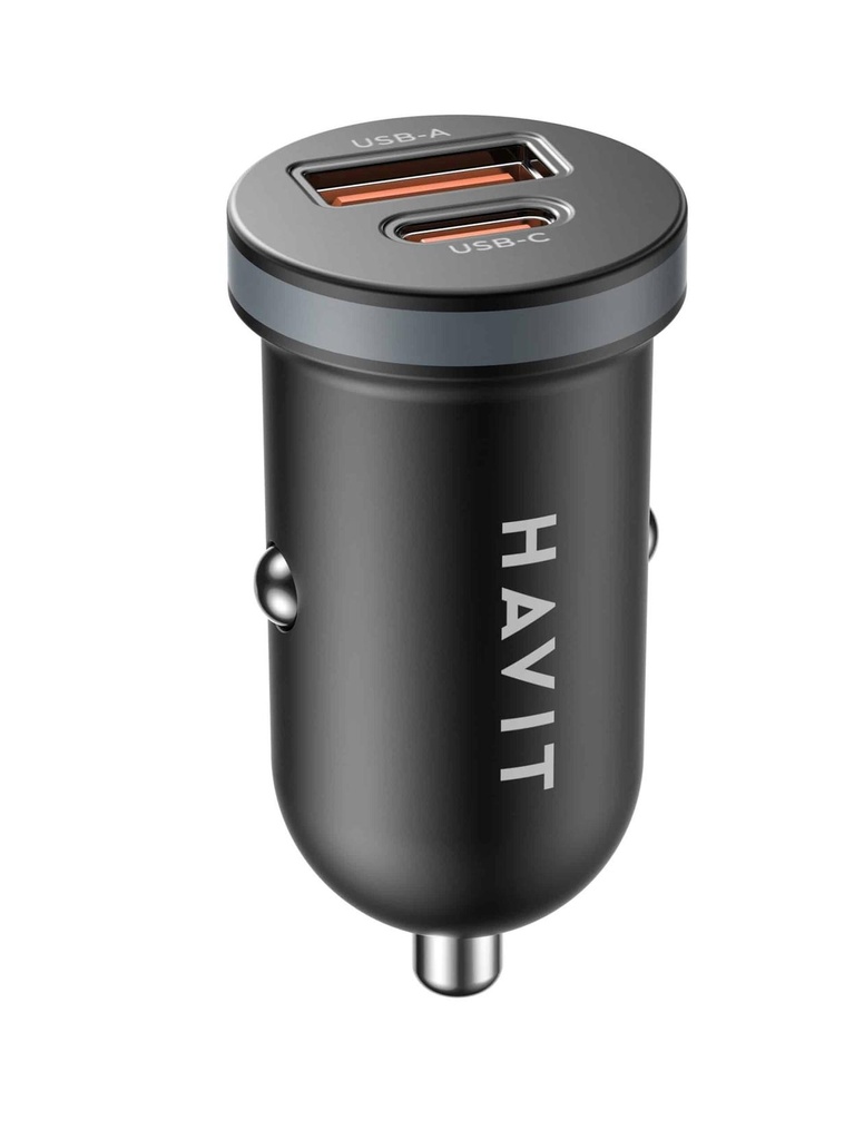 Havit CC2043 30W Dual-Port Car Charger DriveCharge Pro – Fast Charging USB + USB-C Car Adapter for Smartphones, Tablets, and In-Car Power Use