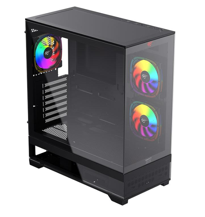 Havit CF925 Mid-Tower PC Case – High Airflow ATX Gaming Computer Chassis with Tempered Glass Panel for Professional Builds and Custom PC Assembly