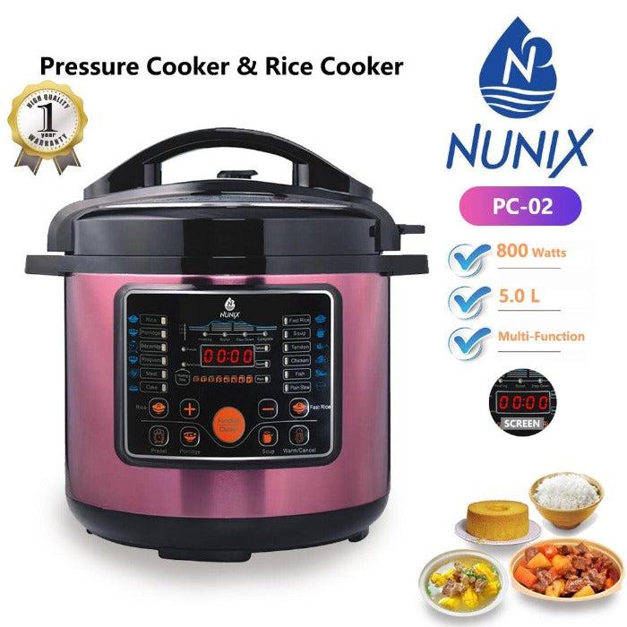 Nunix PC-02 Multi-Functional Electric Pressure Cooker & Rice Cooker -  5L Aluminium inner pot, Stainless steel housing