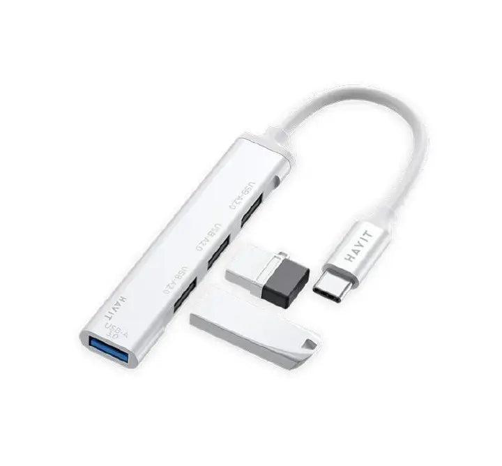 [HB41-RM-HW] Havit HB41 4-in-1 USB-C Hub – Multiport Type-C Adapter with USB 3.0 Ports for Laptops, Data Transfer, and Peripheral Connectivity