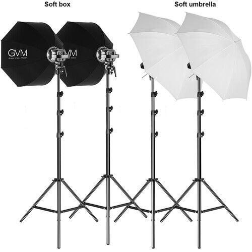 GVM P80S LED 4-Light Kit - Umbrellas, Softboxes, and Backdrops