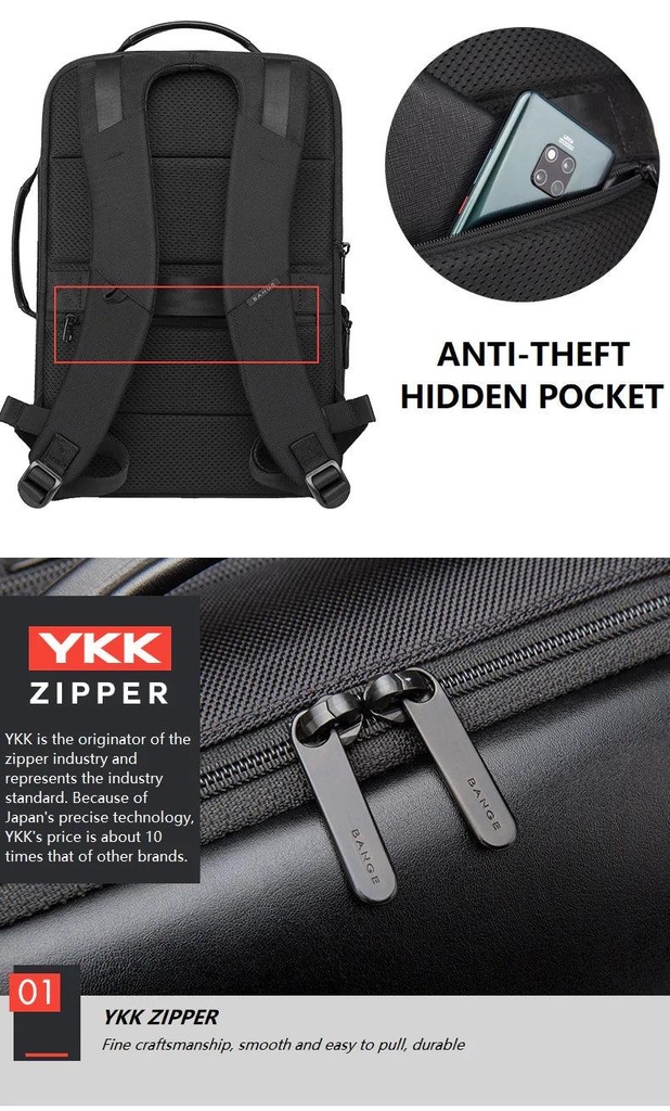 BANGE Business Smart Backpack - Waterproof, Fit 15.6" Inch Laptop Backpack with USB Charging Port, Travel Durable Backpack, Anti-theft Lock