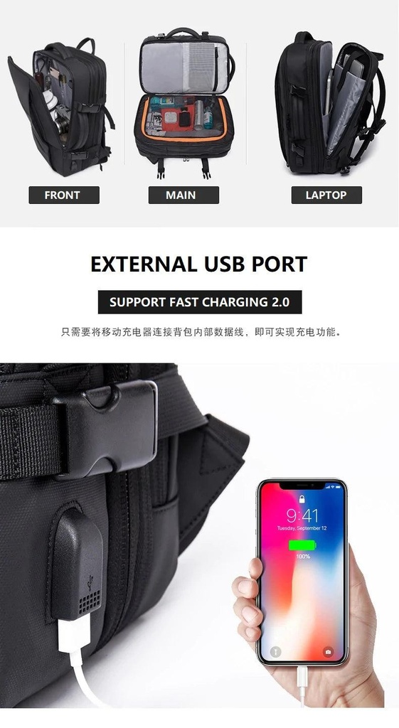 BANGE Travel Overnight Backpack -37L- bag carry, Laptop Multifunction High Quality USB Charging Waterproof Backpack Bag