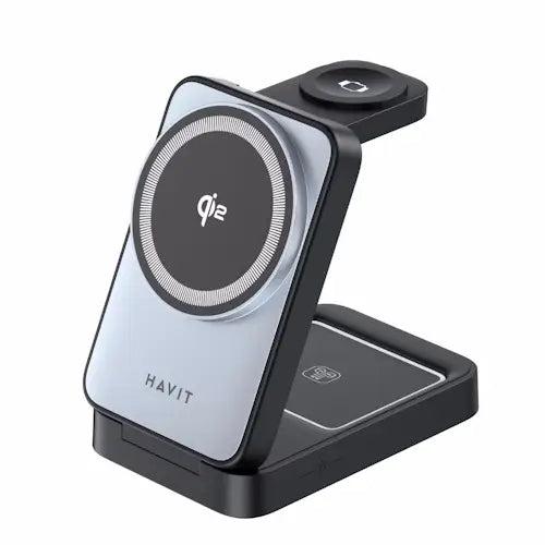 Havit W3103 3‑in‑1 10000mAh Magnetic Wireless Charger and Power Bank – All‑in‑One Magnetic Wireless Charging Station with Portable Power Bank for Smartphones, AirPods, and Smartwatches