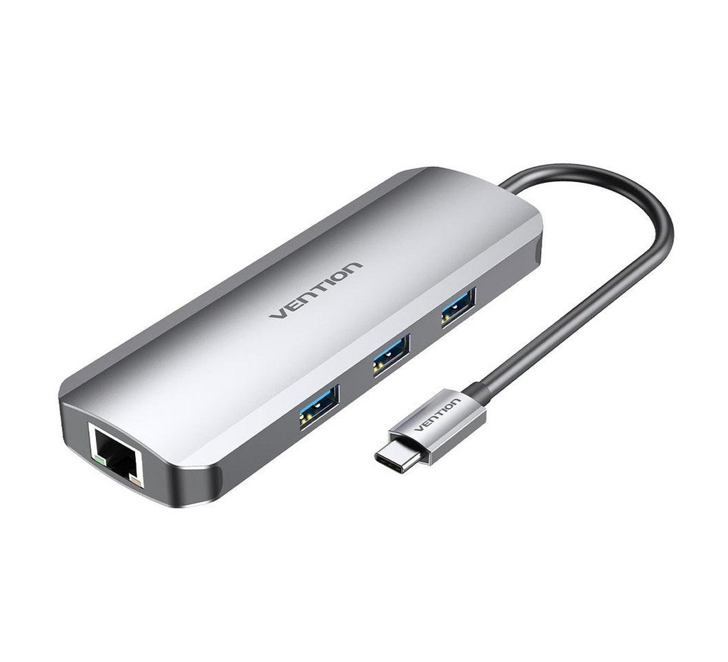 Vention TFHHB Multi-function USB-C to HDMI/USB-C Gen 1/USB 3.0 Docking Station – Professional Grade High-Speed USB-C Hub with Multi-Port Connectivity, 4K Video Output, and Reliable Data Transfer for Office, Home, and Professional Use