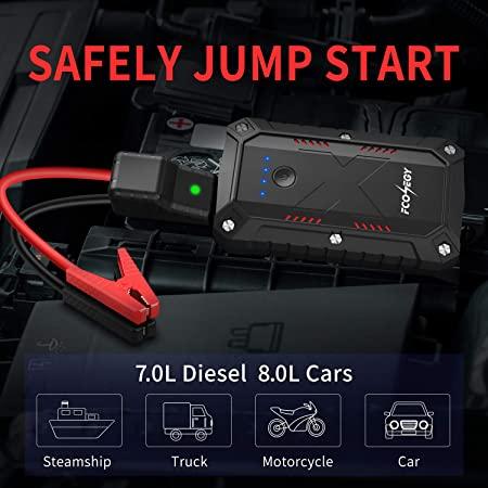 FCONEGY 2200A Peak 25000mAh Portable Power Bank 12V Car Jump Battery Starter - with USB QC3.0 Smart Safety Jumper Clamps (up to 8.0L car 7.0L Diesel Engines)