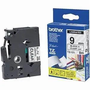 Brother P-touch 9TZ121 Tape TZE-121 9mm Black on Clear tape