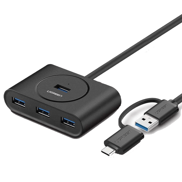 UGREEN CR113 4-Port USB 3.0 Hub 2-in-1 (USB-C & USB-A) 1M Black UG-40850 – 5Gbps High-Speed Data Splitter for Laptop & PC