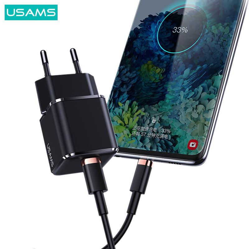 USAMS US-CC140 T42 25W Super Si PD Fast Charger (EU) 25W PD Charger with Tpye-C port universal travel mini adapter (CC140TC01)