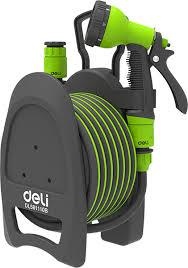Deli EDL581110B 10m PP Material Mini Hose Reel Set – Portable Heavy Duty Water Hose for Gardening Car Washing Workshop Cleaning and DIY Use