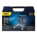 Deli EDL1044 1/2" 1/4" 44 Pcs Socket Set – Heavy Duty Professional Tool Kit for Workshop, Automotive, and Mechanical Applications