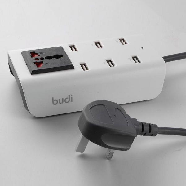 Budi Home Charger - With Socket 1.8M Extension , 6 USB Sockets