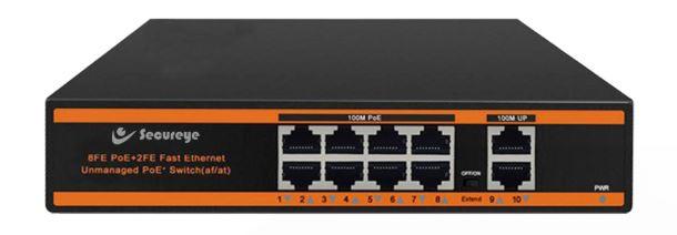Secureye 8-Port Gigabit PoE Switch + 2GE Uplink + 2 SFP Fiber Ports – High-Speed Fiber-Ready Network Switch (S-8GE-2UG-2UF-NB-AI-VLAN)